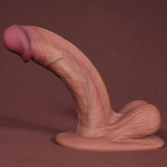 FN75 Dark Skin Color Realistic and Soft Liquid Silicone Vein Texture Suction Cup Dildo with Balls 6.9 Inch