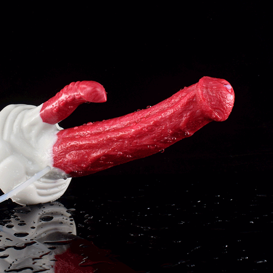 Ejaculation Fantasies - N5024 Red Demon Double Penetration Liquid Silicone Squirting Dildo 8.8 Inch