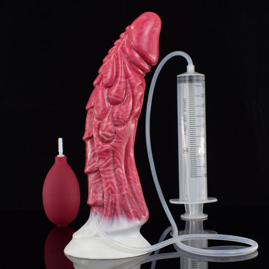 Ejaculation Fantasies - N5009 Red Scale Texture Liquid Silicone Squirting Dildo 9 Inch