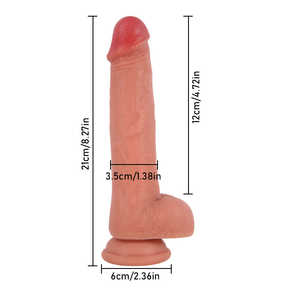G21 Lifelike Moving Foreskin Dual-Layer Liquid Silicone Suction Cup Dildo with Balls 8.3 Inch