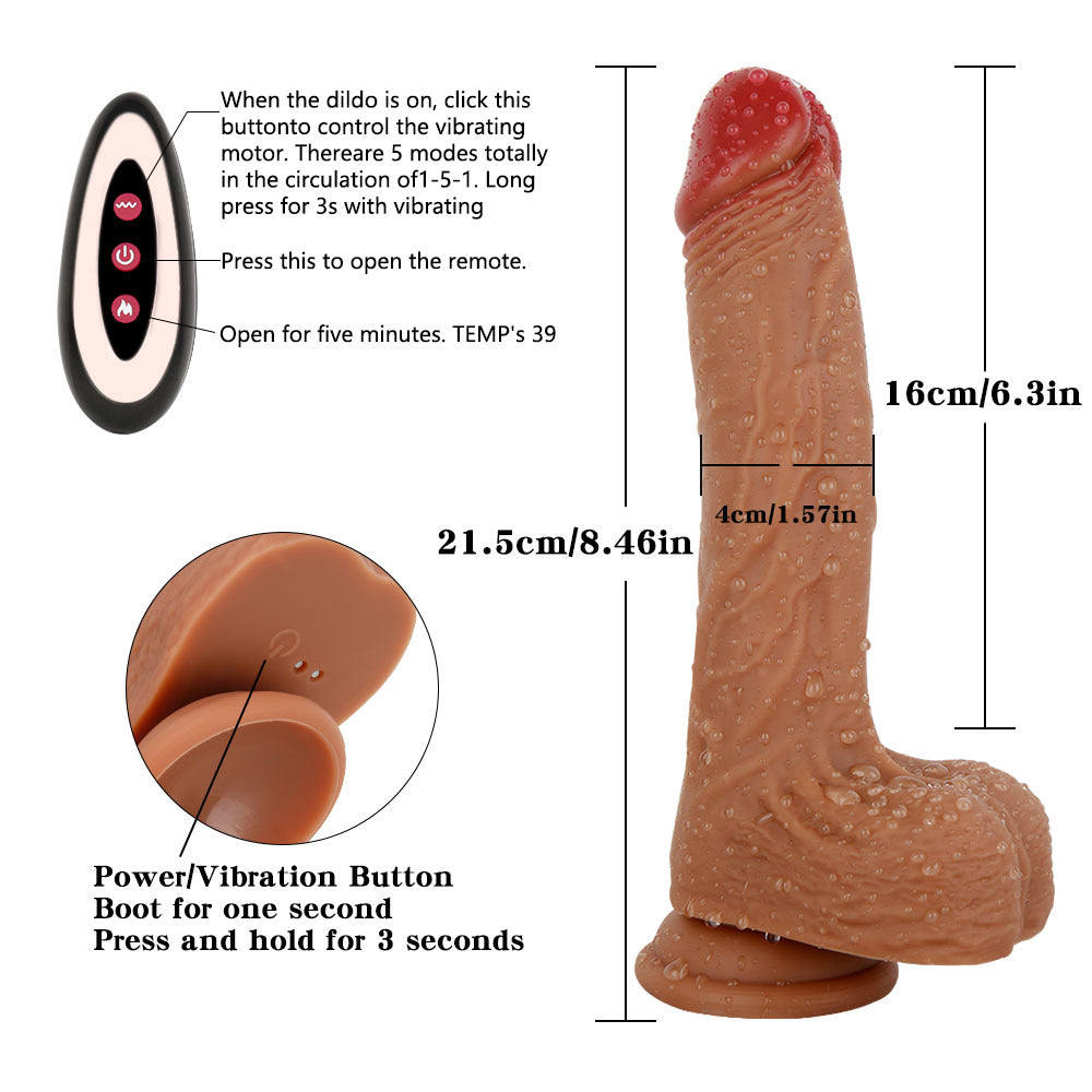 D44 Realistic Swinging & Warming Silicone Thrusting Dildo with Remote Control 8.5 Inch