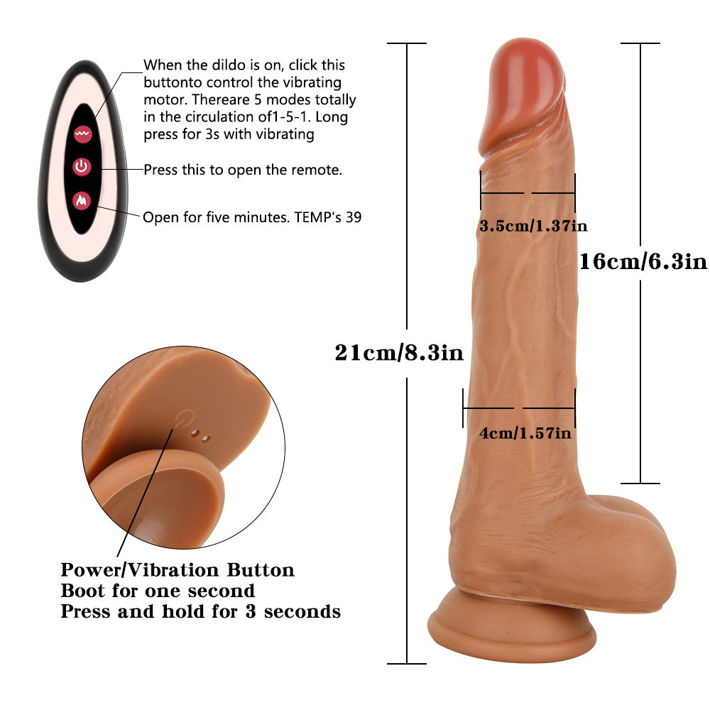 D40 Realistic Thrusting & Warming Silicone Vibrating Dildo with Remote Control 8.3 Inch