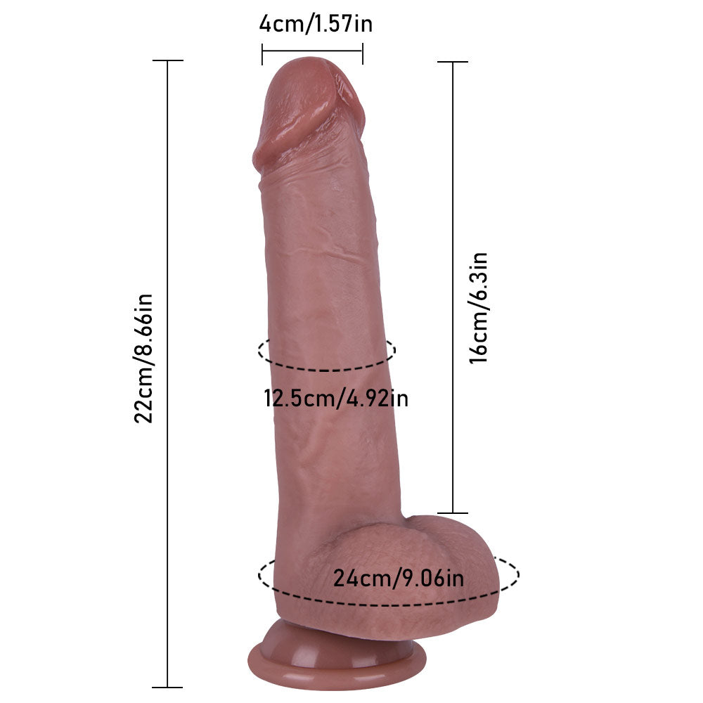 B77 Lifelike Dual-Layer Liquid Silicone Dildo Suction Cup with Moving Foreskin 8.7 Inch
