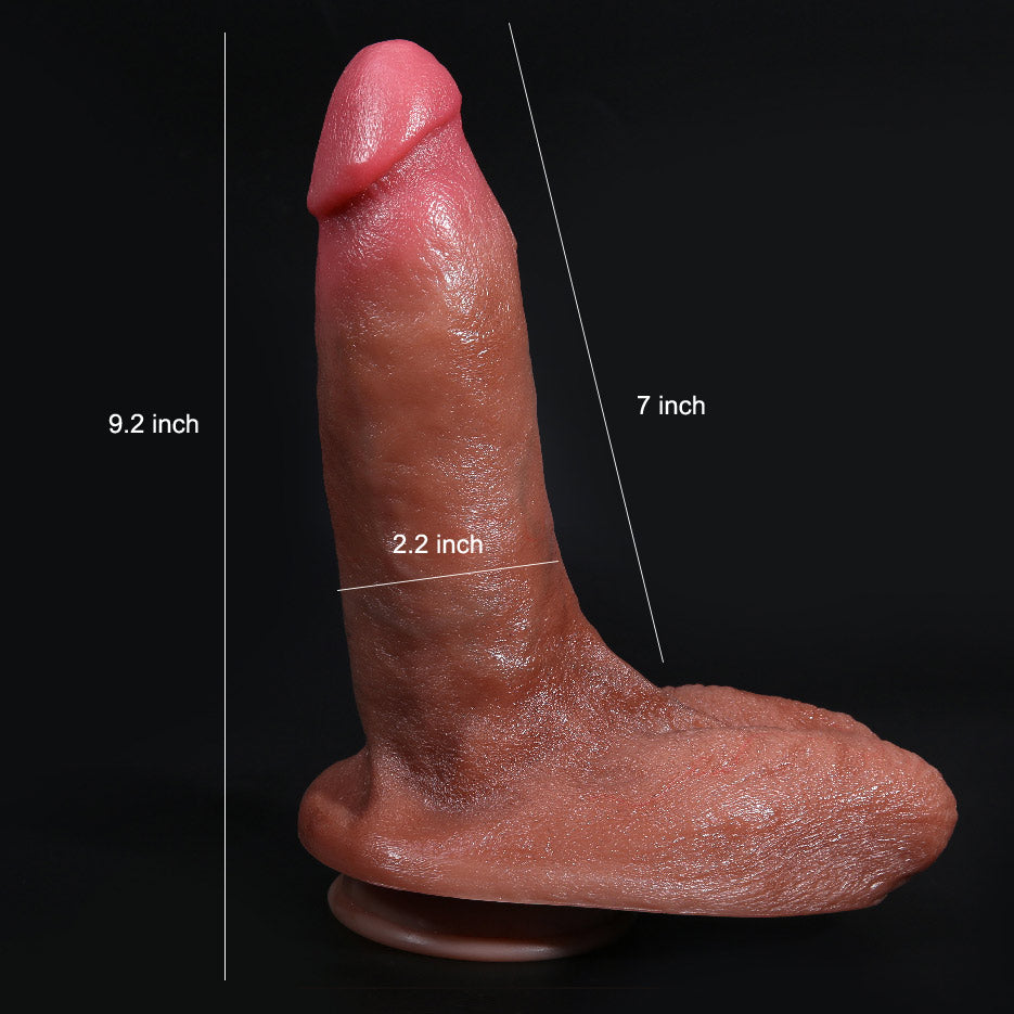 L99 Large Top Realistic Skin Texture Liquid Silicone Suction Cup Dildo with Balls 10 Inch