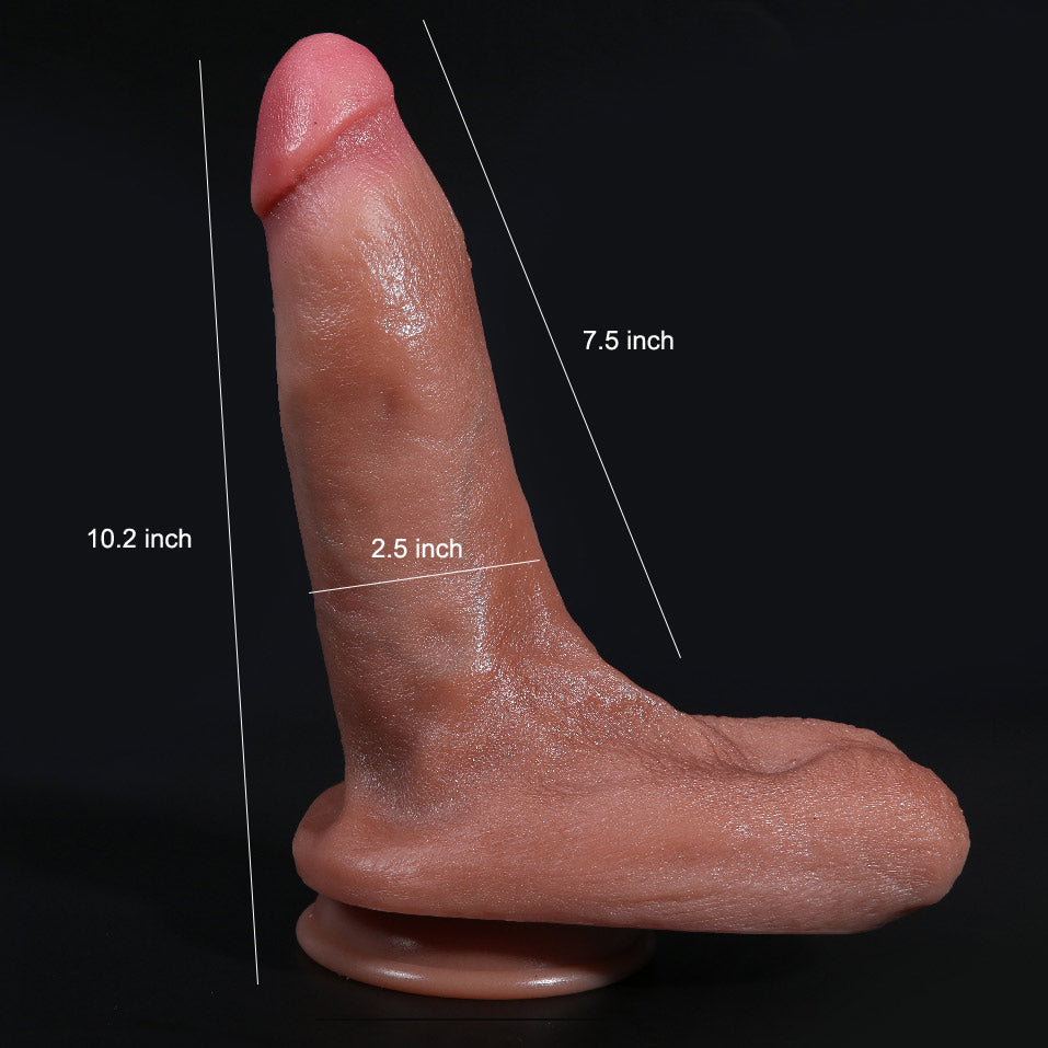 L99 Large Top Realistic Skin Texture Liquid Silicone Suction Cup Dildo with Balls 10 Inch
