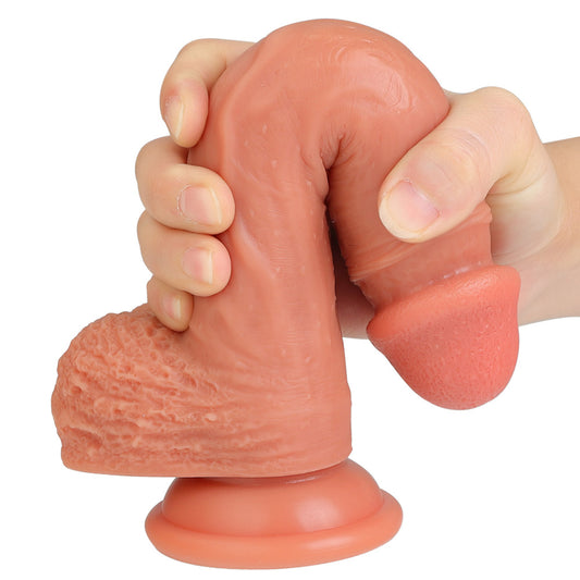 B23 Realistic Dual Density Liquid Silicone Suction Cup Dildo with Balls 8.7 Inch