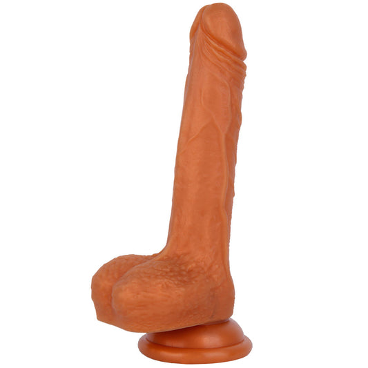 B67 Realistic Vein Texture Dual-Density Liquid Silicone Suction Cup Dildo with Balls 7.9 Inch