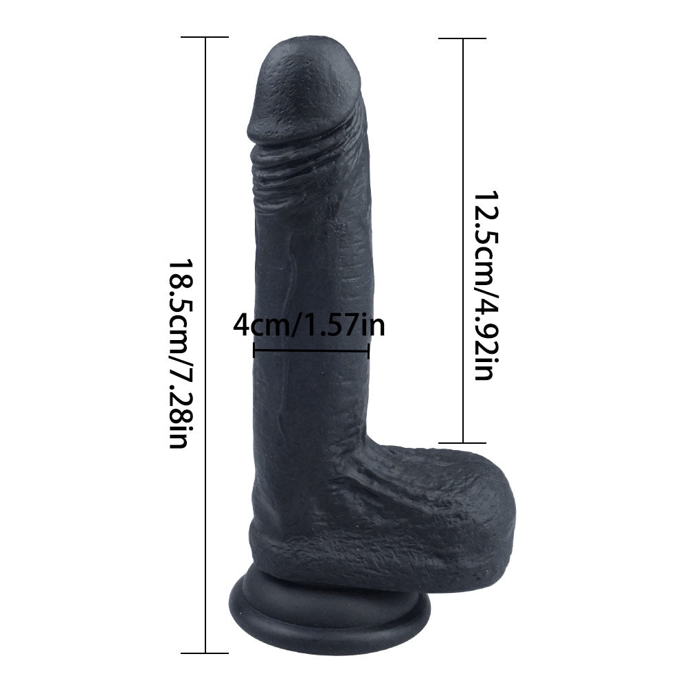 B44 Realistic Black Dual-Density Liquid Silicone Suction Cup Dildo with Balls 7.3 Inch