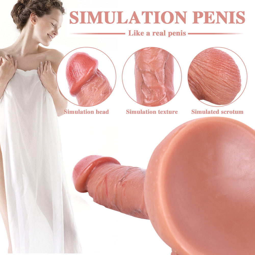 B134 Ultra Realistic Dual Density Silicone Built-in Keel Strong Suction Cup Dildo with Balls 7.9 Inch