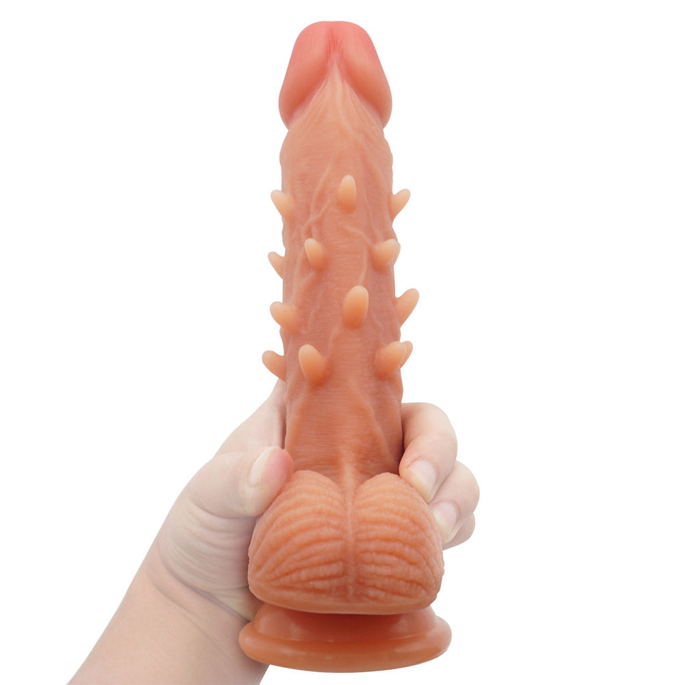 B29 Realistic Dual Density Liquid Silicone Suction Cup Dildo with Barbs 8.3 Inch