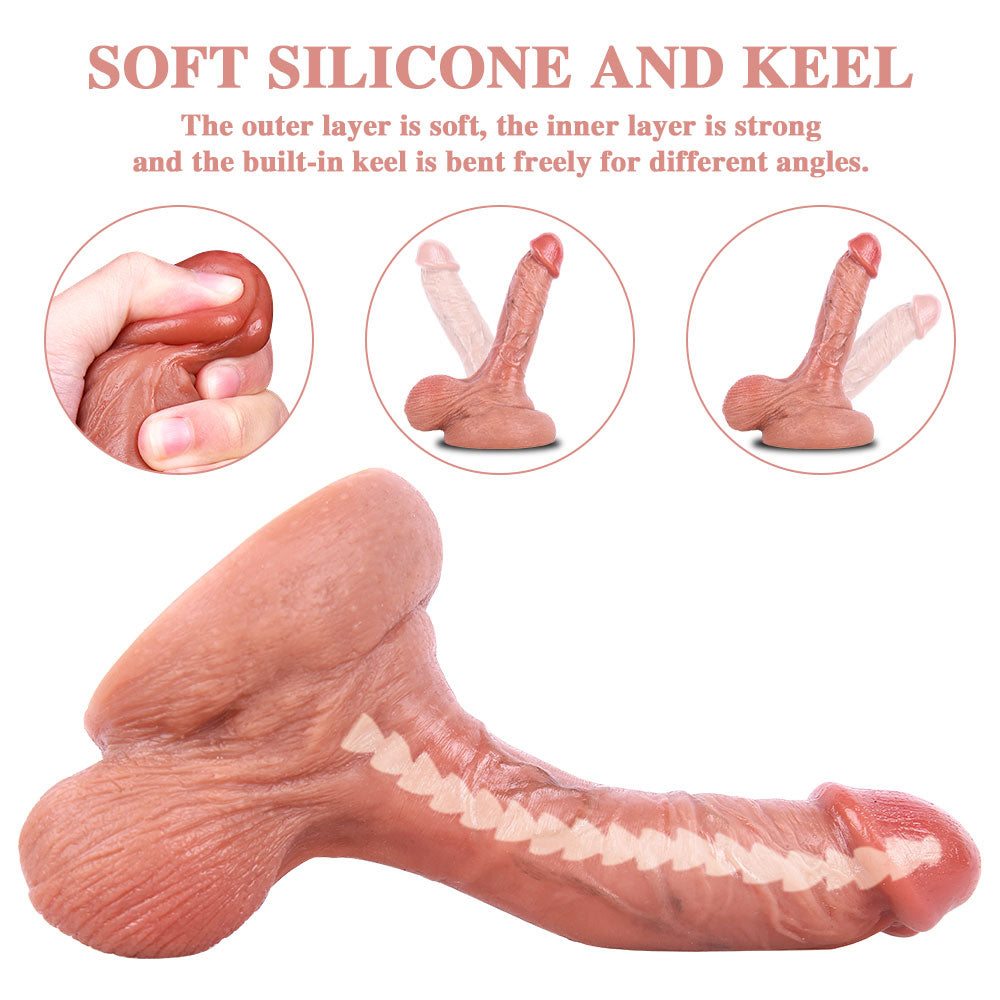 B134 Ultra Realistic Dual Density Silicone Built-in Keel Strong Suction Cup Dildo with Balls 7.9 Inch