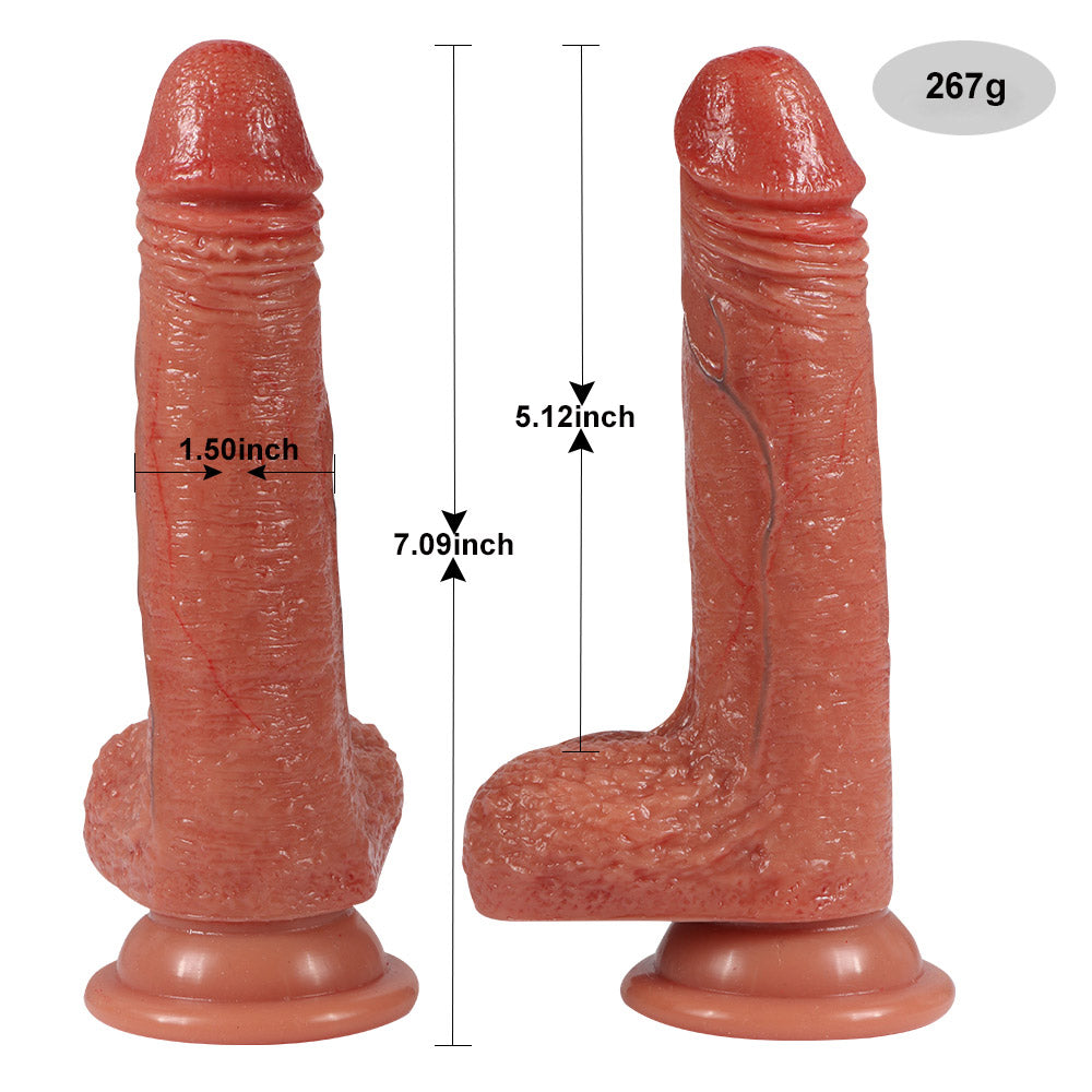 G1 Realistic Dual-Density Veins Texture Liquid Silicone Suction Cup Dildo with Balls 7 Inch