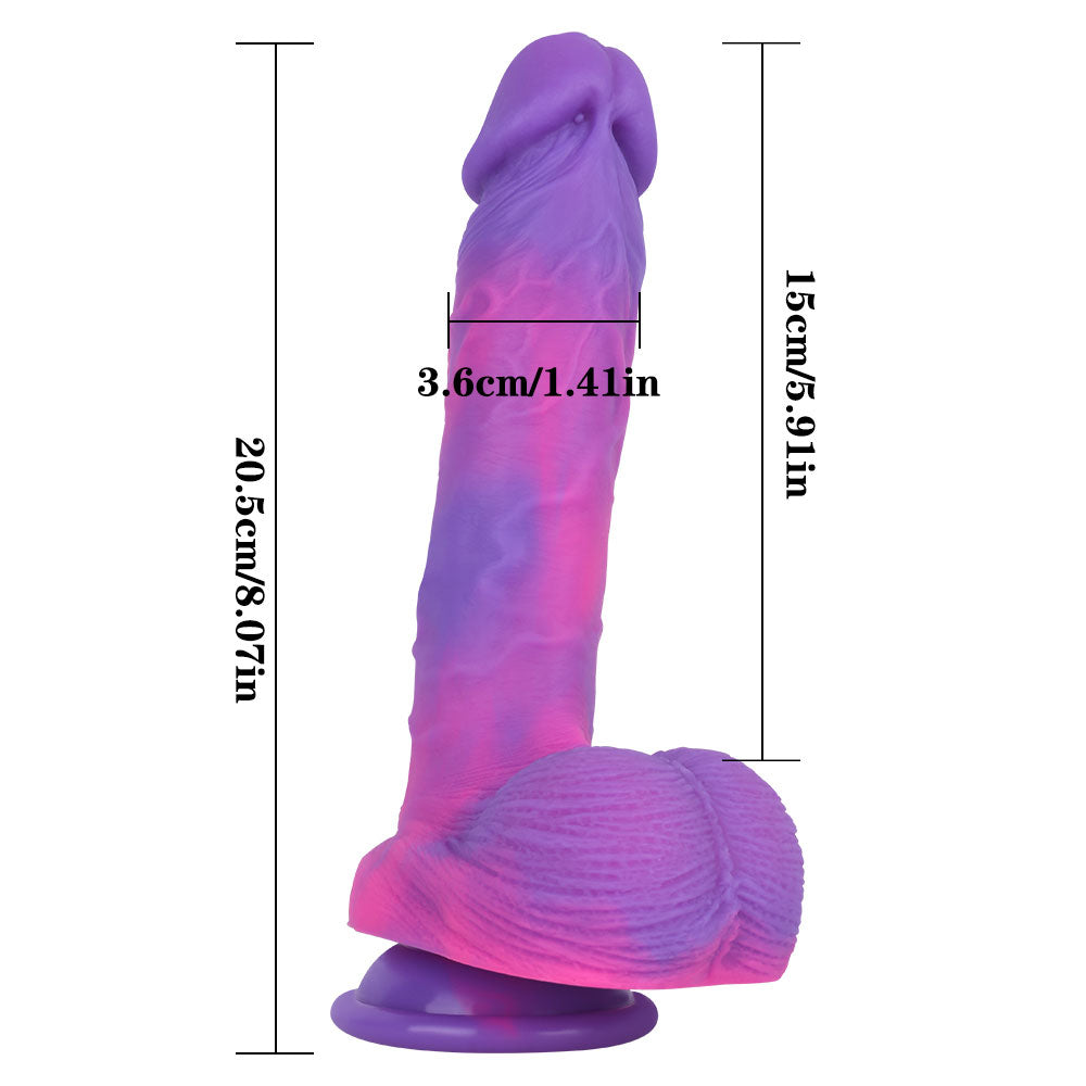 B127 Luxe Realistic Multicolored Liquid Silicone Suction Cup Dildo with Balls 8 Inch