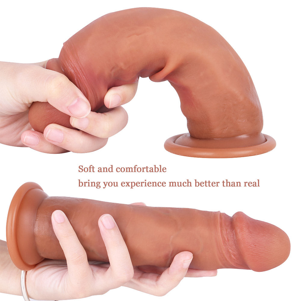 G29 Lifelike Dual-Layer Liquid Silicone Suction Cup Dildo with Moving Foreskin 8.1 Inch