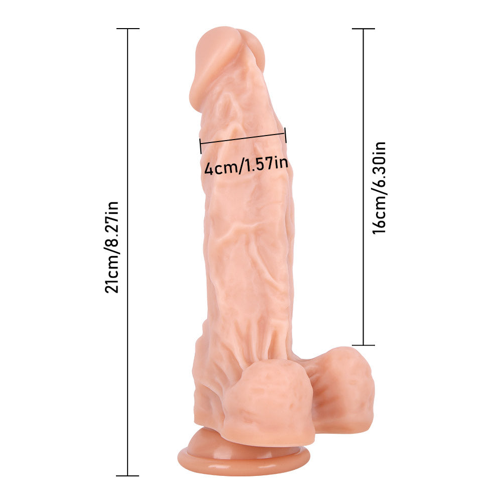 B101 Ultra Realistic Liquid Silicone Suction Cup Dildo with Raised Veins 8.3 Inch