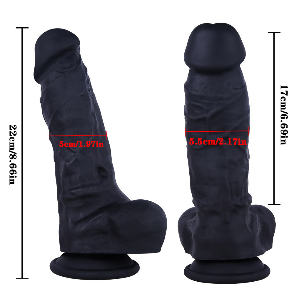 B132 Classic Girthy Realistic Black Liquid Silicone Suction Cup Dildo with Balls 8.6 Inch
