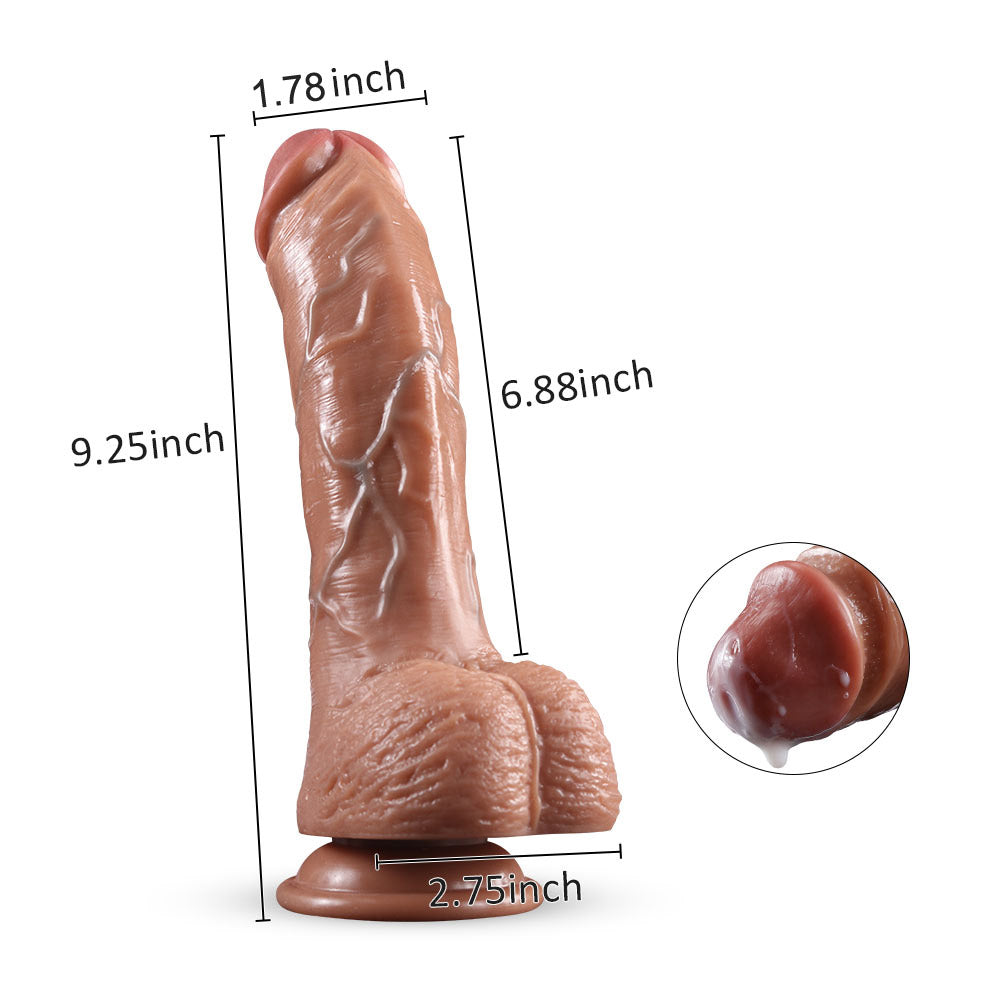 B95 Ultra Realistic Liquid Silicone Raised Veins Suction Cup Dildo with Balls 9.3 Inch